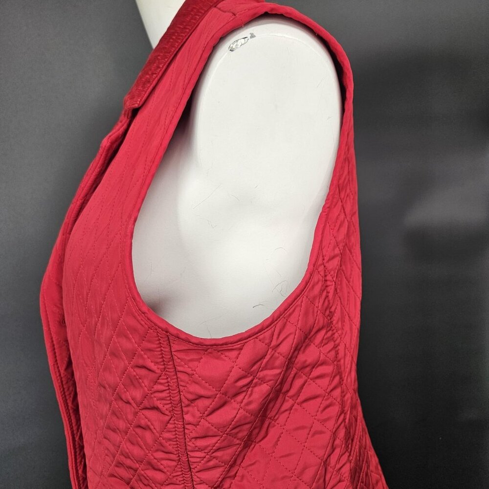 Talbots Vest Womens Medium Red Quilted Puffer Button Pockets Lined Warm Corduroy - Picture 8 of 14